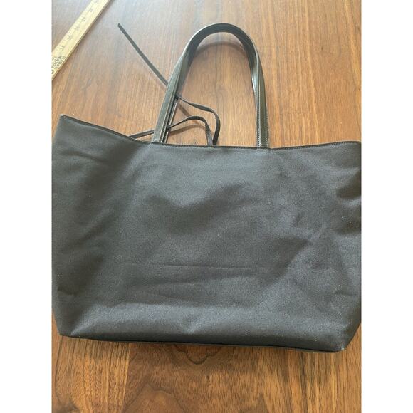 Lauren Ralph Lauren Black Tote Handbag Black Gold Embroidered Logo Lg Designer - Picture 10 of 11